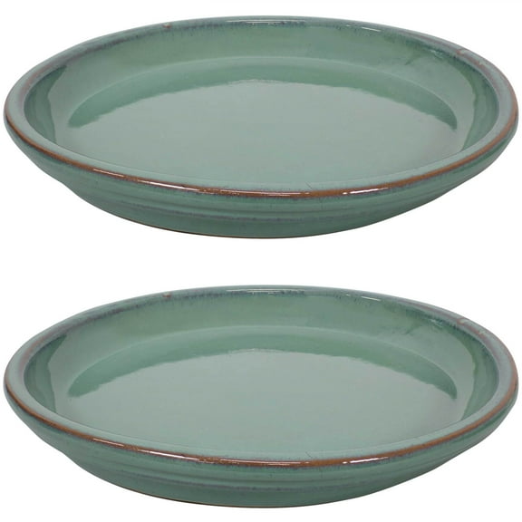Sunnydaze 14.25" Round Seafoam Ceramic Outdoor Flower Pot Saucer 2-Count