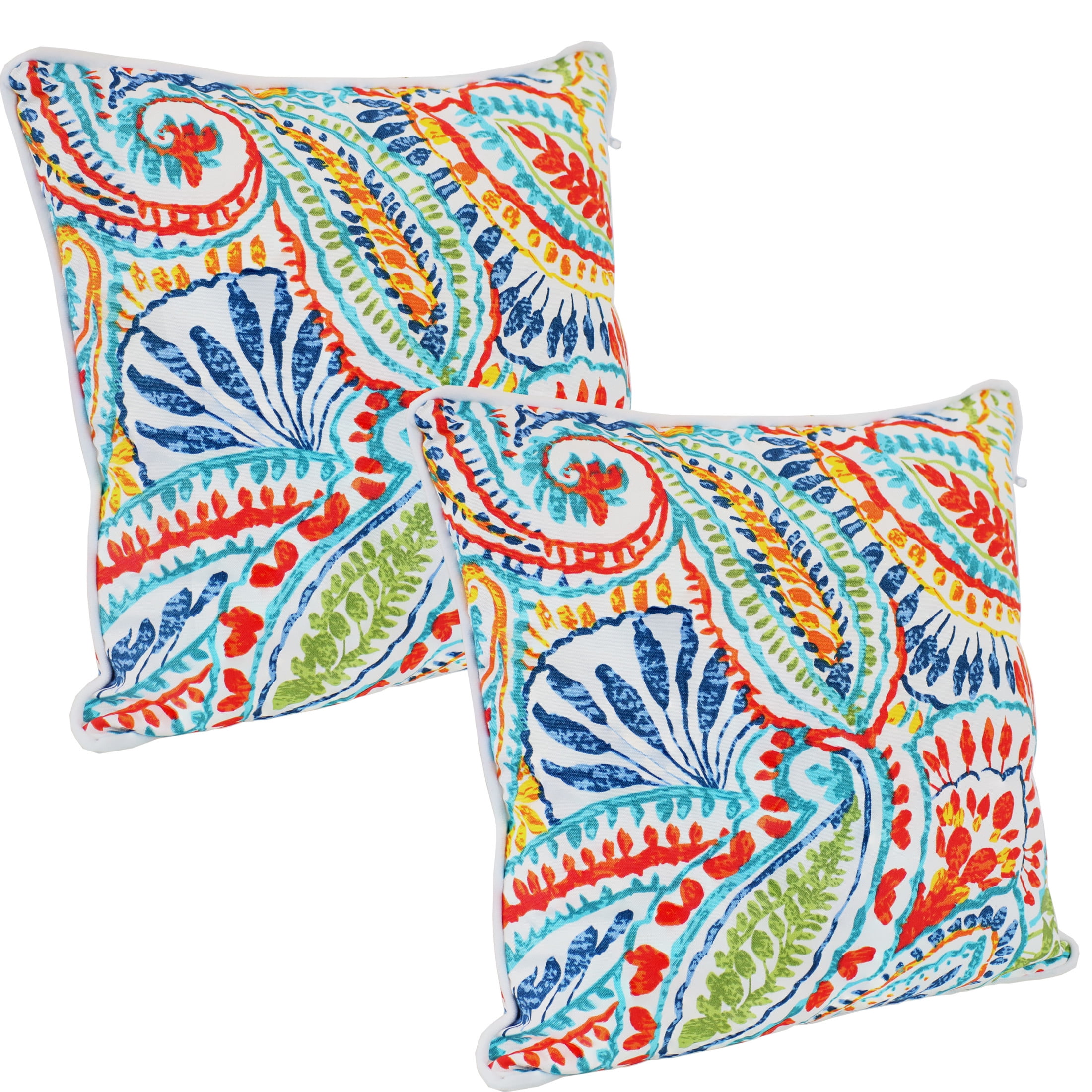 16" Bold Paisley Polyester Square Outdoor Throw Pillows, Set of 2