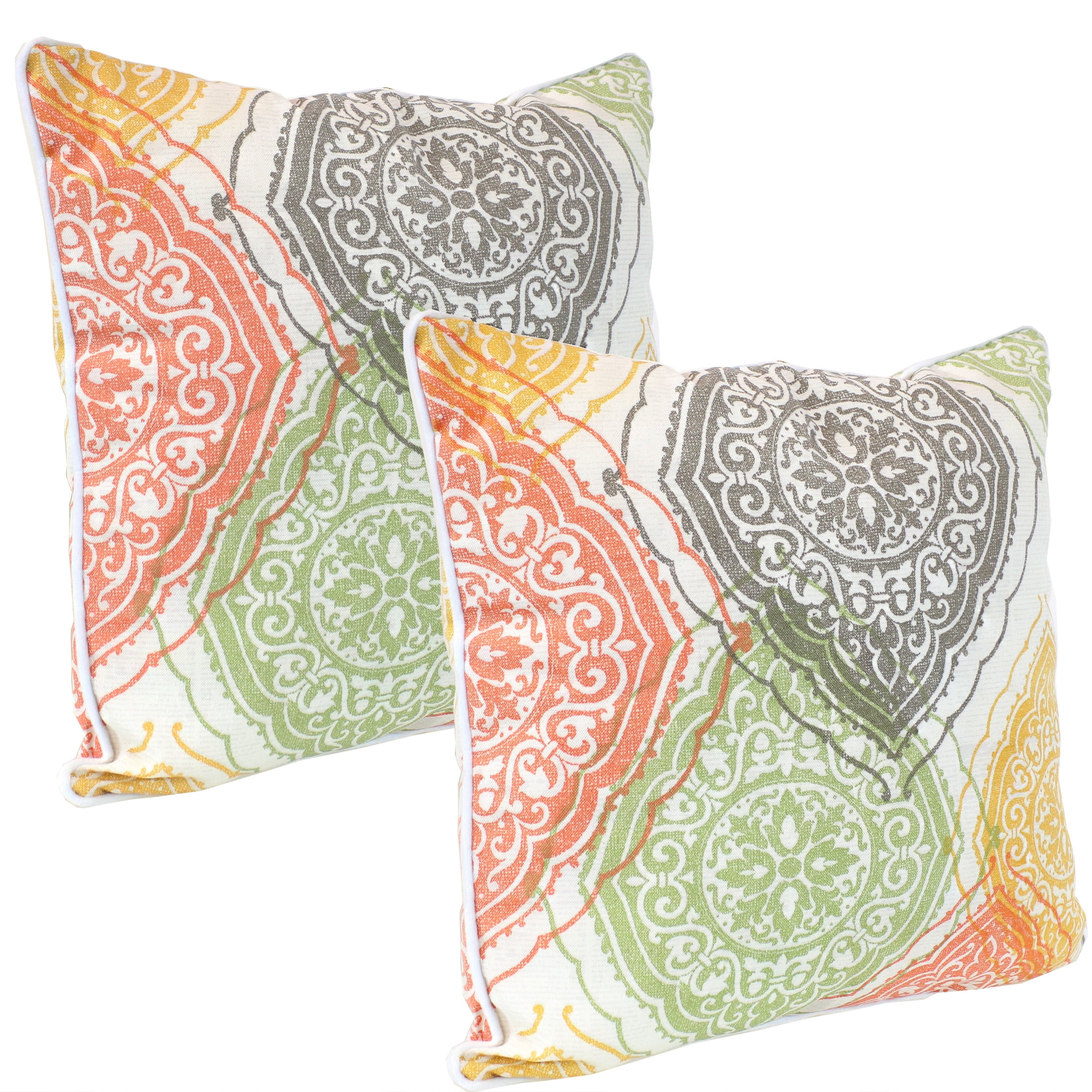 Muted Damask Mandalas Square Polyester Throw Pillows Set