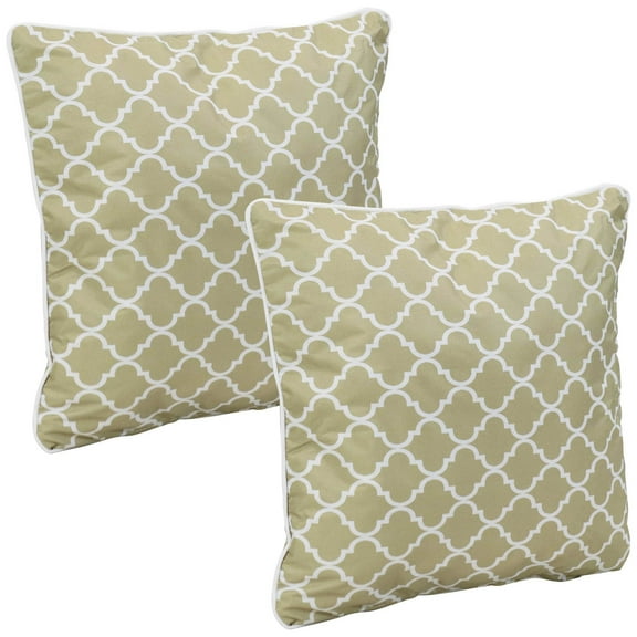 Sunnydaze 16" x 16" Tan and White Lattice Polyester Square Outdoor Throw Pillows, 2 Count