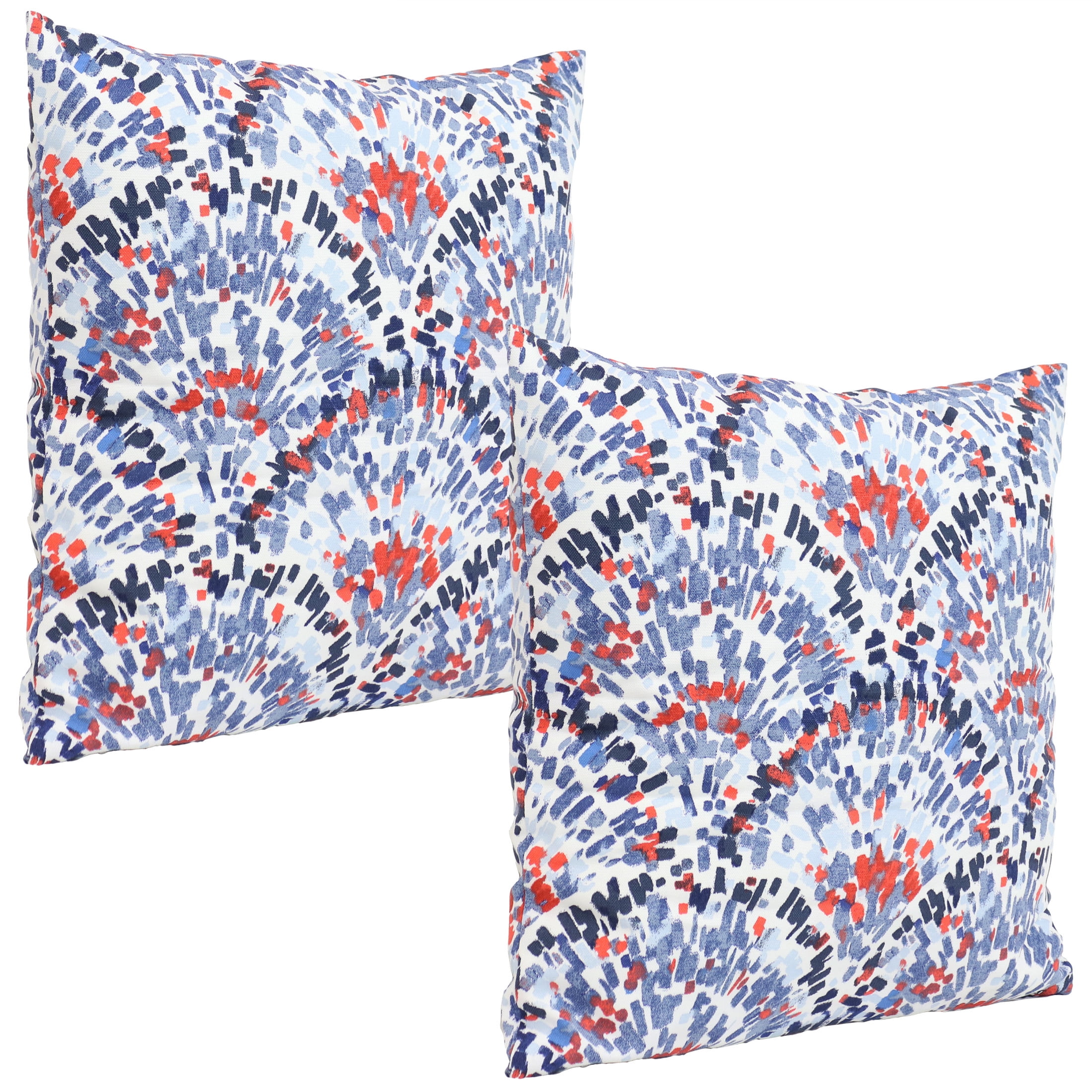 Abstract Red and Blue Polyester Square Outdoor Throw Pillows, Set of 2