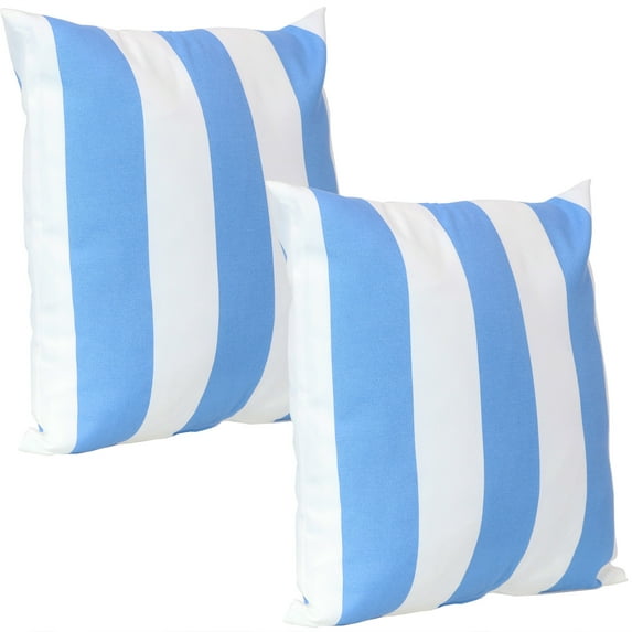 Sunnydaze 17" x 17" Beach-Bound Stripe Polyester Square Outdoor Decorative Pillow Cover, 2 Count
