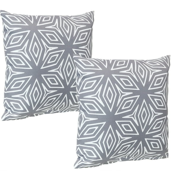 Sunnydaze 17" x 17" Gray Geometric Polyester Square Decorative Outdoor Throw Pillow, 2 Count
