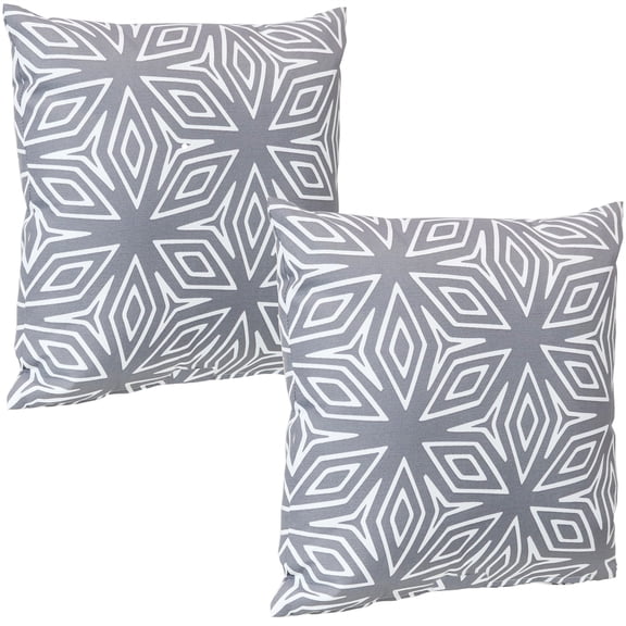Sunnydaze 17" x 17" Gray Geometric Polyester Square Outdoor Decorative Pillow Cover, 2 Count