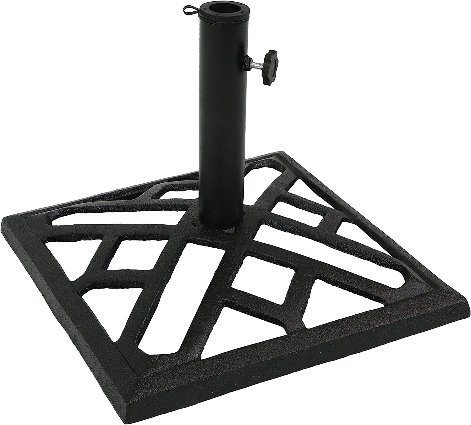 Sunnydaze 17lb Cast Iron Patio Umbrella Base - Heavy-Duty Square Metal Outdoor Market Umbrella Stand for Outside - 17-Inch - Black - Modern Geometric