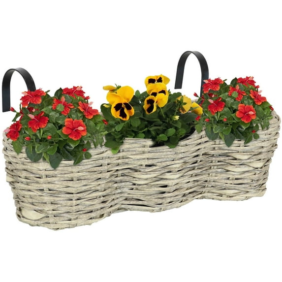 Sunnydaze 18" x 7" x 5.5" Round Frost Polyrattan Over-the-Rail Planter with Liner