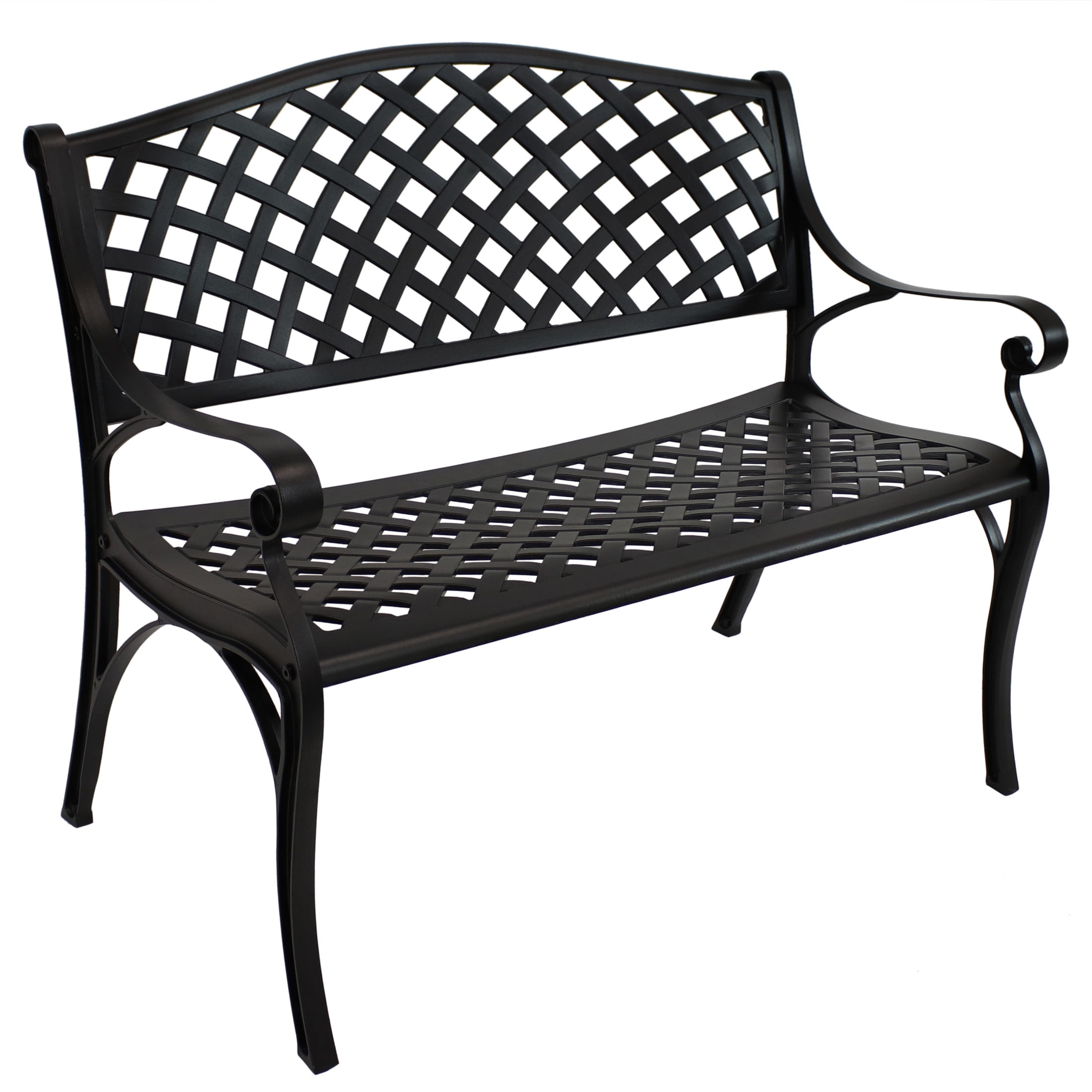 Sunnydaze Black Cast Aluminum Double Seating Lawson Bench