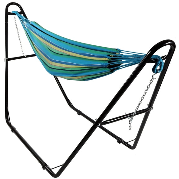 Sunnydaze 2-Person Cotton Brazilian Hammock with Stand, 450 lb Capacity - Sea Grass
