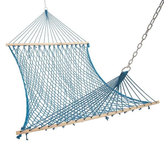 Sunnydaze 2-Person Cotton Rope Spreader Bar Hammock, 450 lb Capacity - Blue