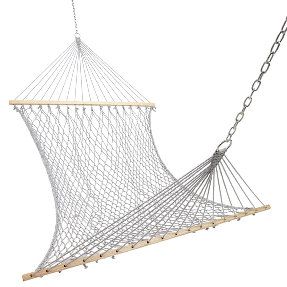 Sunnydaze 2-Person Cotton Rope Spreader Bar Hammock, 450 lb Capacity - Gray