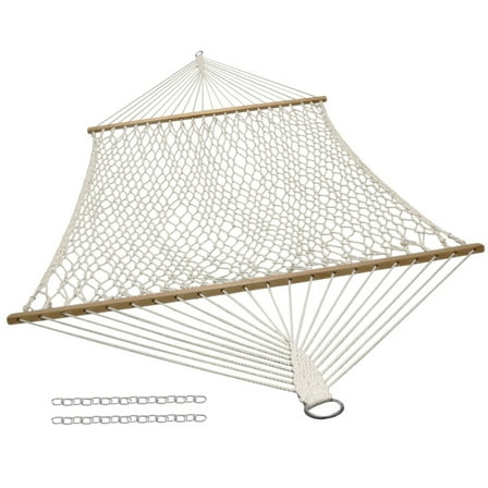 Sunnydaze 2-Person Cotton Rope Spreader Bar Hammock, 450 lb Capacity - Natural