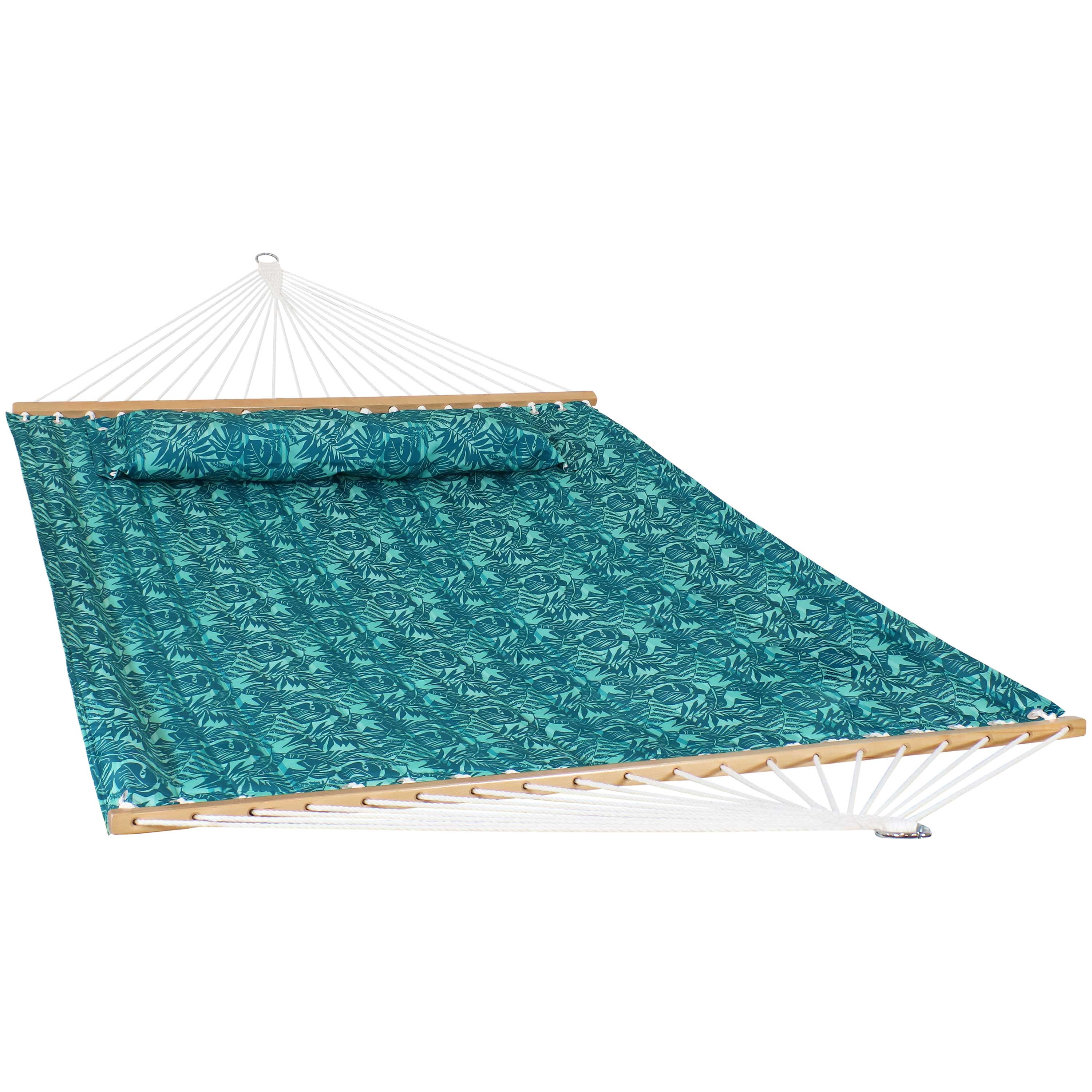 Cool Blue Tropics Quilted Polyester 2-Person Spreader Bar Hammock