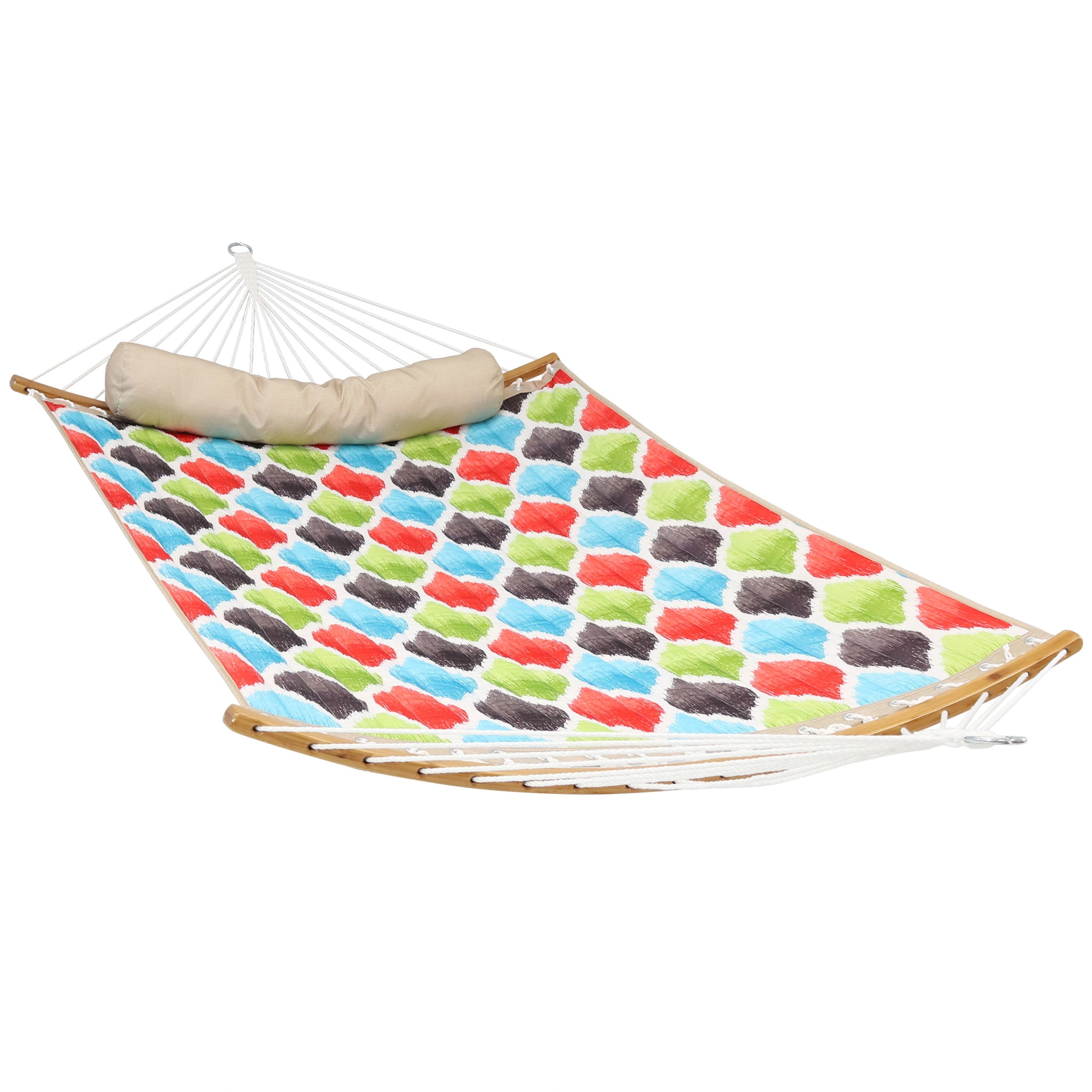 Vivid Multicolor Quilted 2-Person Hammock with Bamboo Spreader Bars