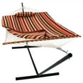 thumbnail image 1 of Sunnydaze 2-Person Polyester Rope Hammock with Stand, 275 lb Capacity - Tropical Orange, 1 of 14