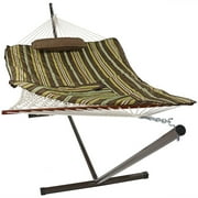 Sunnydaze 2-Person Polyester Rope Hammock with Stand and Pad, 275 lb Capacity - Desert Stripe