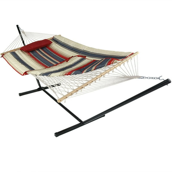 Sunnydaze 2-Person Polyester Rope Spreader Bar Hammock with Stand, 275 lb Capacity - Modern Lines