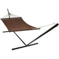 thumbnail image 1 of Sunnydaze 2-Person Polyester Rope Spreader Bar Hammock with Stand, 400 lb Capacity - Mocha, 1 of 8