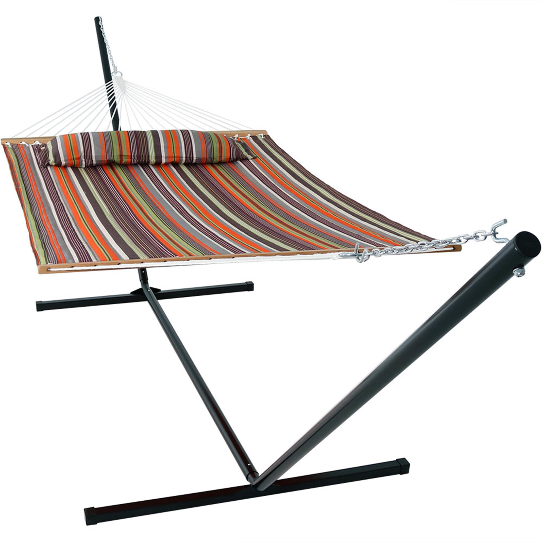 Sunnydaze 2-Person Polyester Spreader Bar Hammock with Stand, 400 lb Capacity - Canyon Sunset