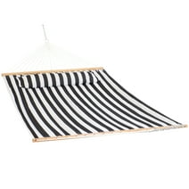 Sunnydaze 2-Person Quilted Fabric Double Hammock with Pillow - Black and White