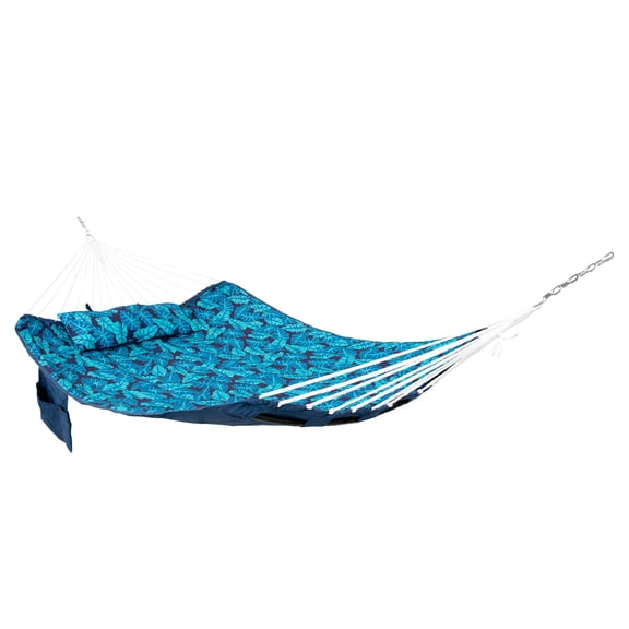 Sunnydaze 2-Person Quilted Polyester Curved Spreader Bar Hammock, 460 lbs - Tropical Palms