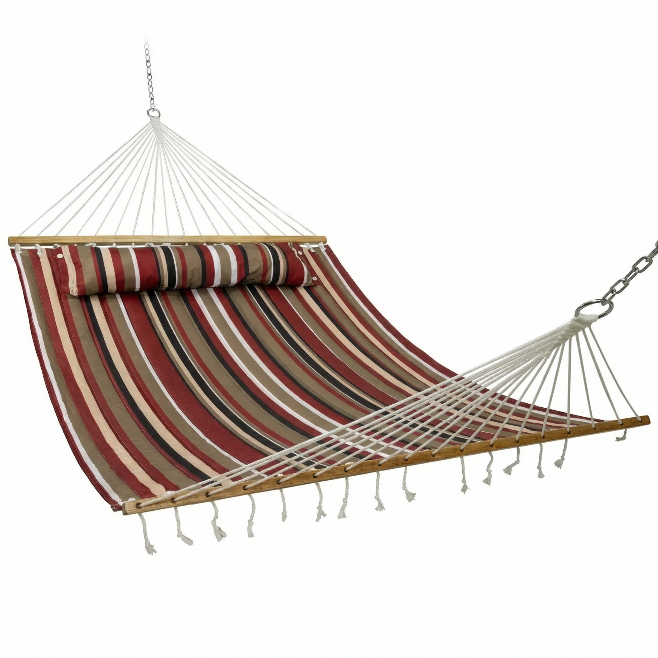 Sunnydaze 2-Person Quilted Polyester Spreader Bar Hammock, 450 lb - Awning Stripe