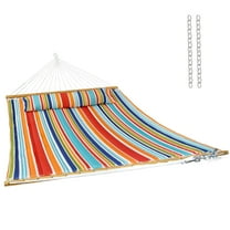 Sunnydaze 2-Person Quilted Polyester Spreader Bar Hammock, 450 lb Capacity - Caribbean Stripe