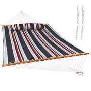 Sunnydaze 2-Person Quilted Polyester Spreader Bar Hammock, 450 lb Capacity -Nautical Stripe