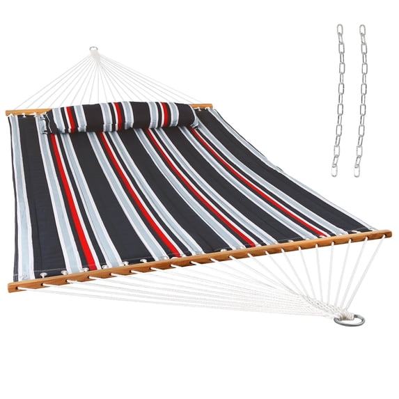Sunnydaze 2-Person Quilted Polyester Spreader Bar Hammock, 450 lb Capacity -Nautical Stripe