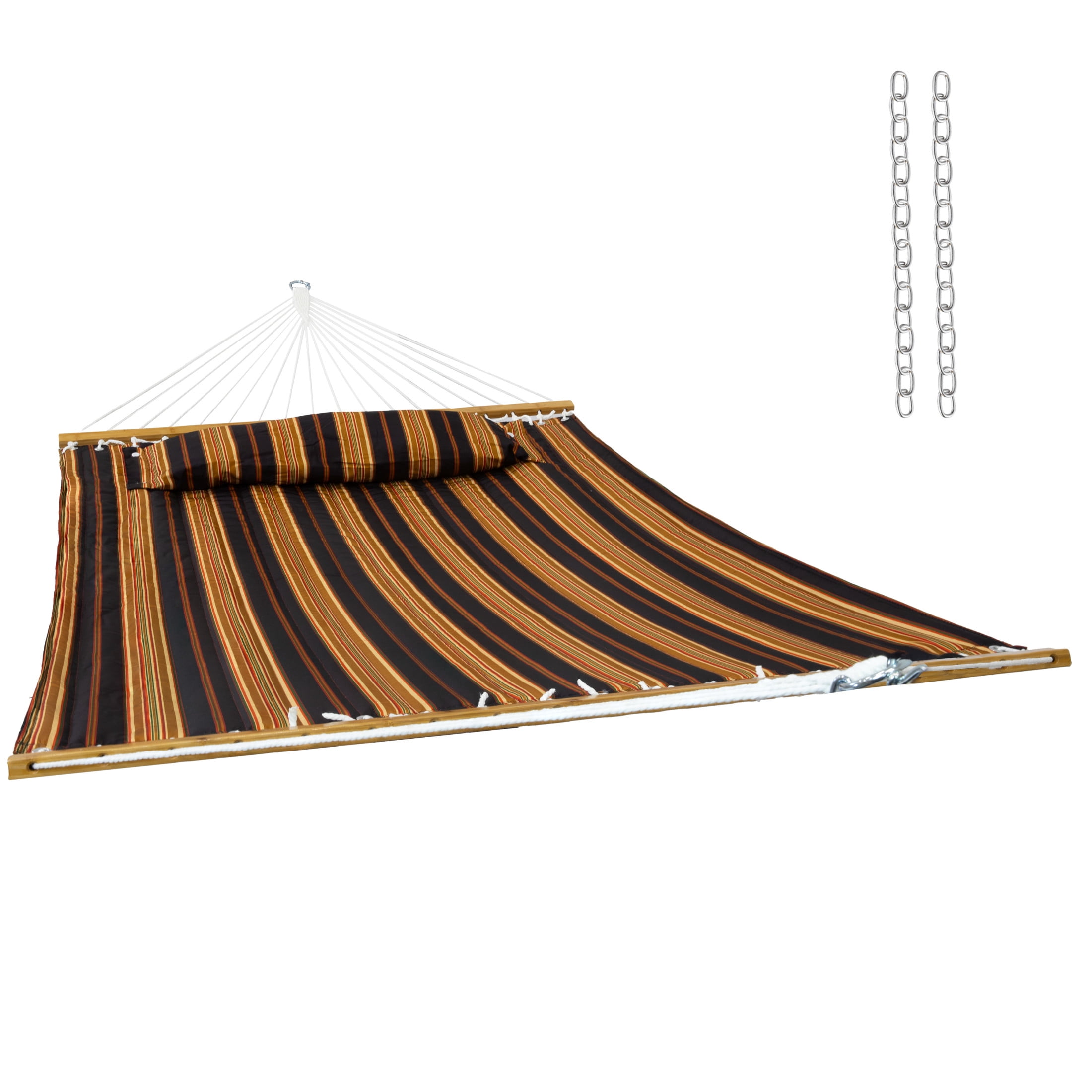 Extra-Large Woodland Stripe Quilted Polyester Hammock with Hardwood Spreader Bars
