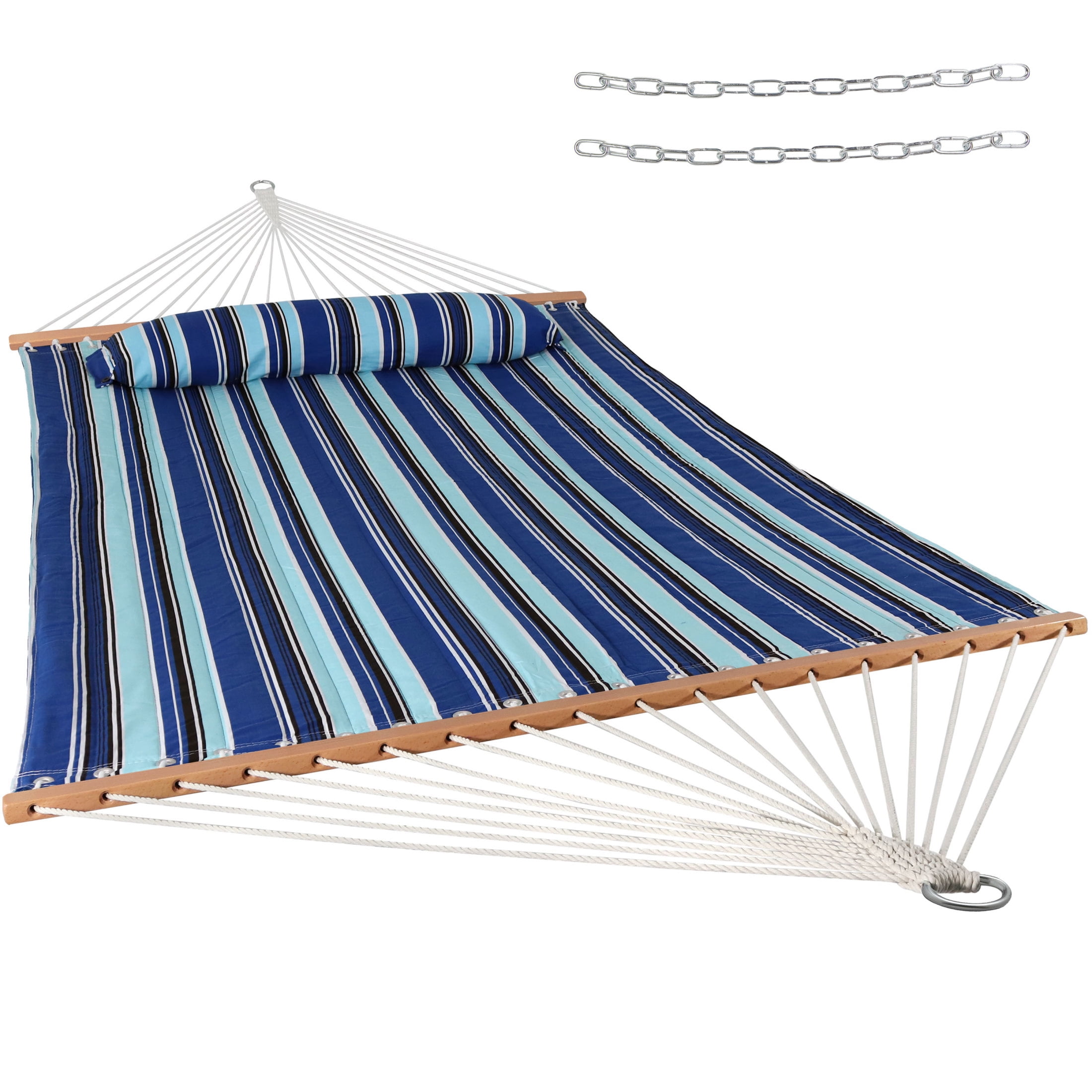 Sunnydaze 2-Person Quilted Polyester Spreader Bar Hammock, 450 lb - Catalina Beach