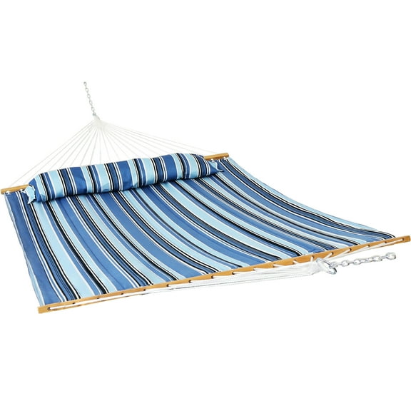 Sunnydaze 2-Person Quilted Polyester Spreader Bar Hammock, 600 lb Capacity - Misty Beach