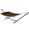 thumbnail image 1 of Sunnydaze 2-Person Quilted Polyester Spreader Bar Hammock with Stand, 350 lb Capacity -Brown, 1 of 7