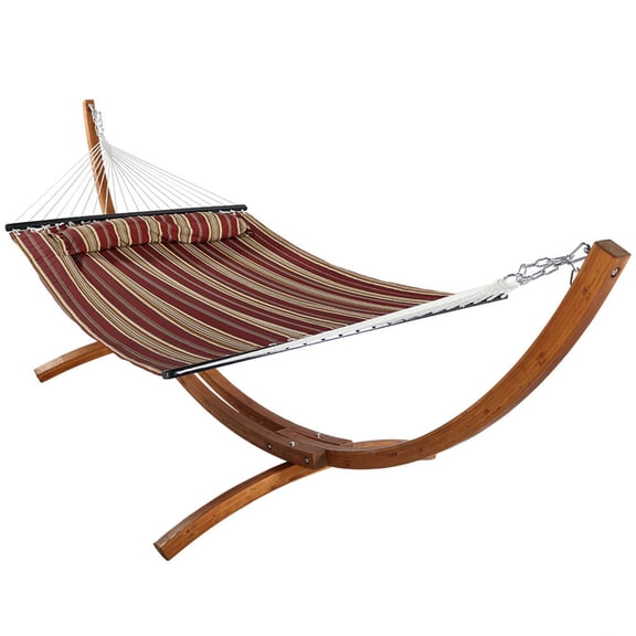 Sunnydaze 2-Person Quilted Polyester Spreader Bar Hammock with Stand, 400 lb Capacity - Red Stripe