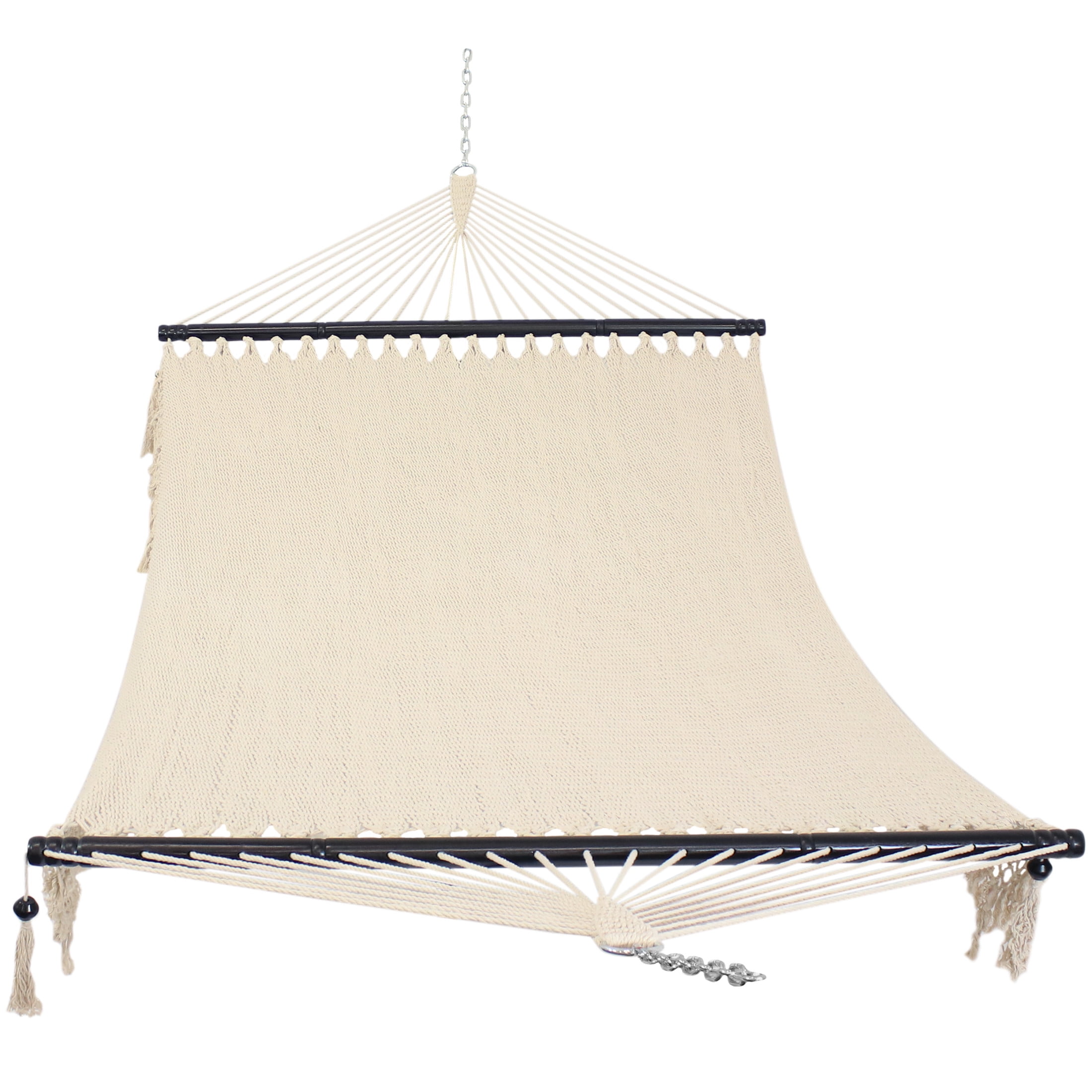 Sunnydaze 2-Person Woven Polyester Spreader Bar Hammock, 600 lb Capacity - Lagoon Stripes
