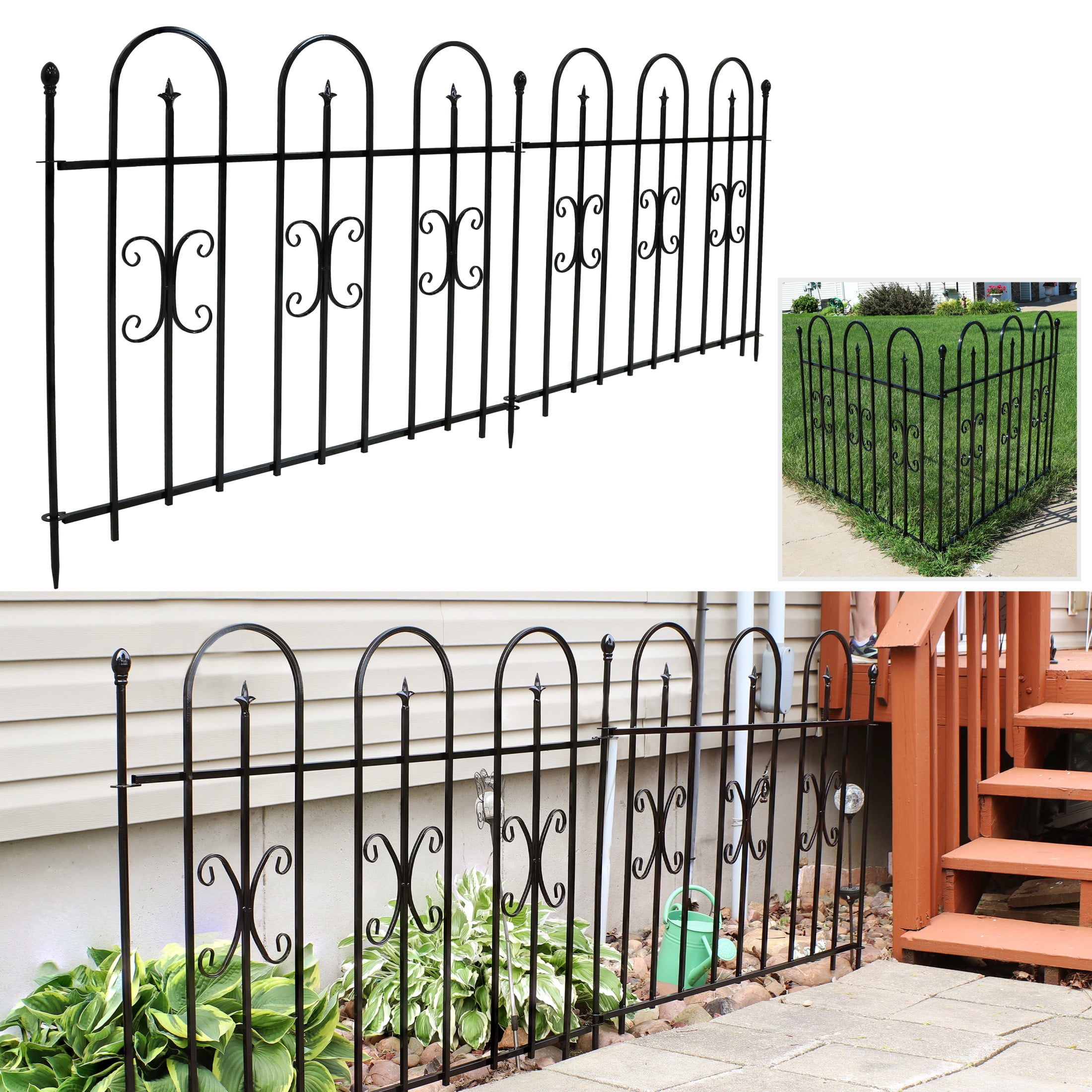 Black Iron Decorative Garden Border Fence Panels Set