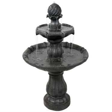 Sunnydaze Traditional Black Resin 2-Tier Solar Fountain with Battery