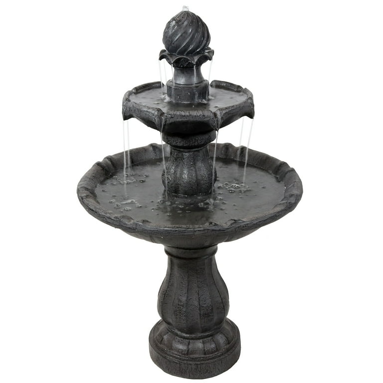 Sunnydaze 2-tier Solar Outdoor Water Fountain with Battery - 35 Sunnydaze 2-tier Solar Outdoor Water Fountain with Battery - 35
