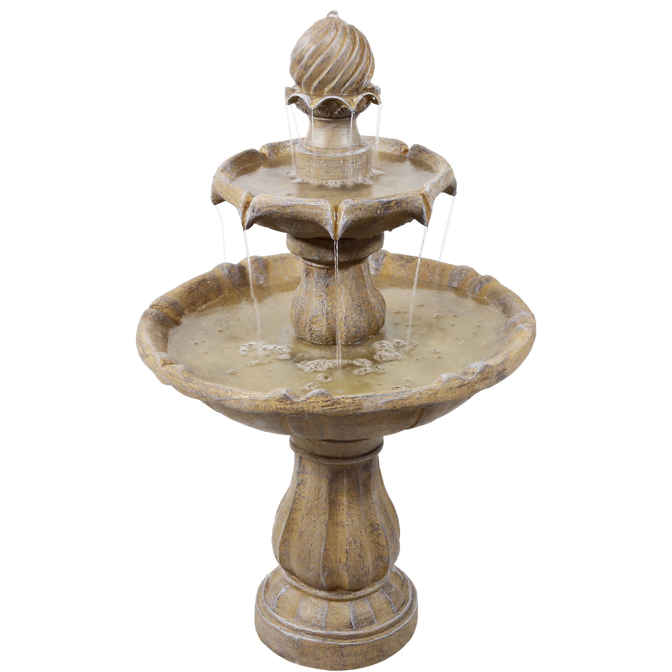 Earth Finish Solar Powered 2-Tier Resin Garden Fountain