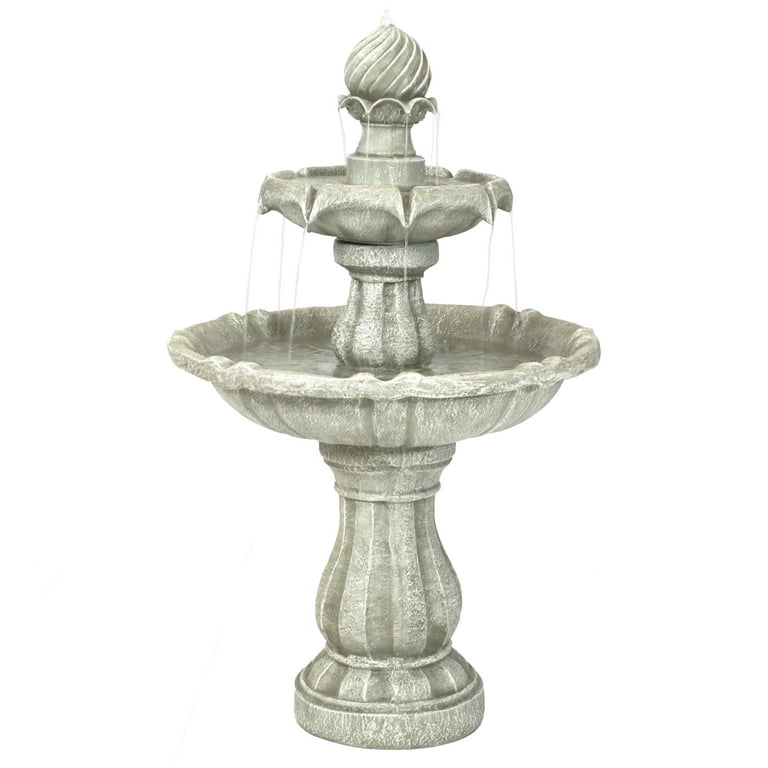 Sunnydaze 2-tier Solar Outdoor Water Fountain with Battery - 35