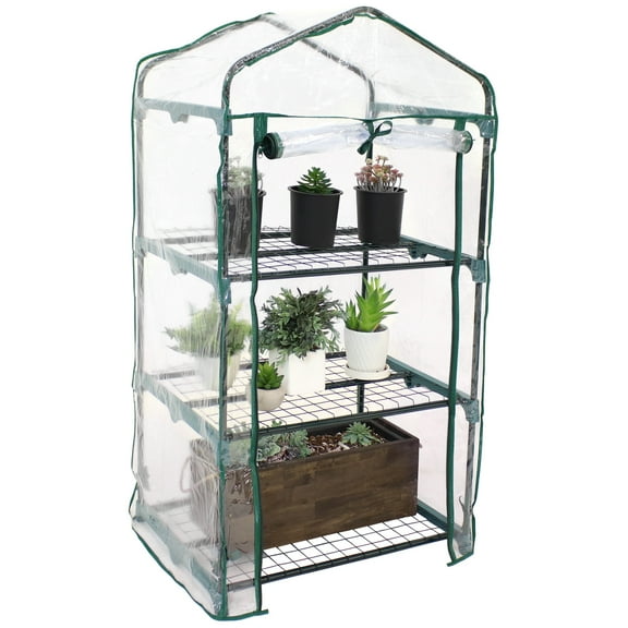 Sunnydaze 2' x 1.5' x 4' Outdoor Portable 3-Tier Mini Greenhouse, Clear Cover