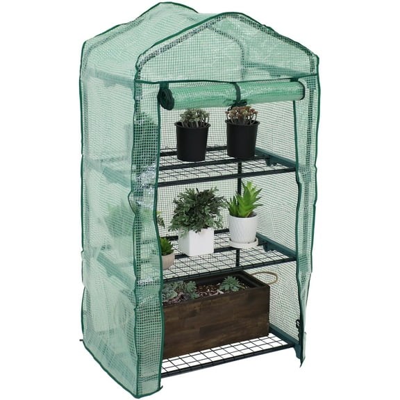 Sunnydaze 2' x 1.5' x 4' Outdoor Portable 3-Tier Mini Greenhouse, Green Cover