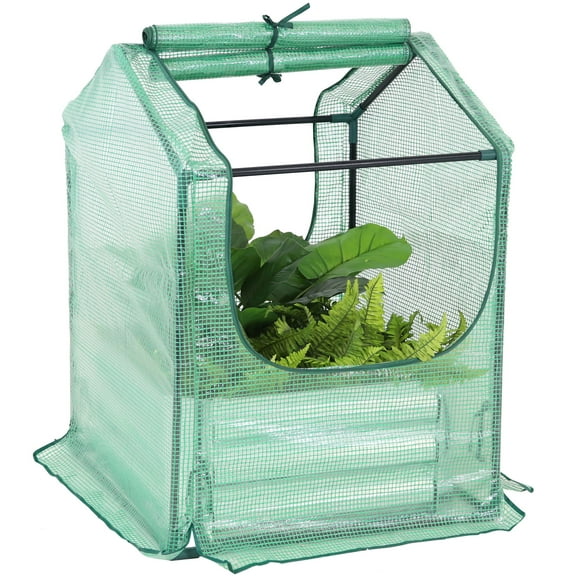 Sunnydaze 2' x 2' x 3' Outdoor Mini Greenhouse with Metal Raised Garden Bed, Green