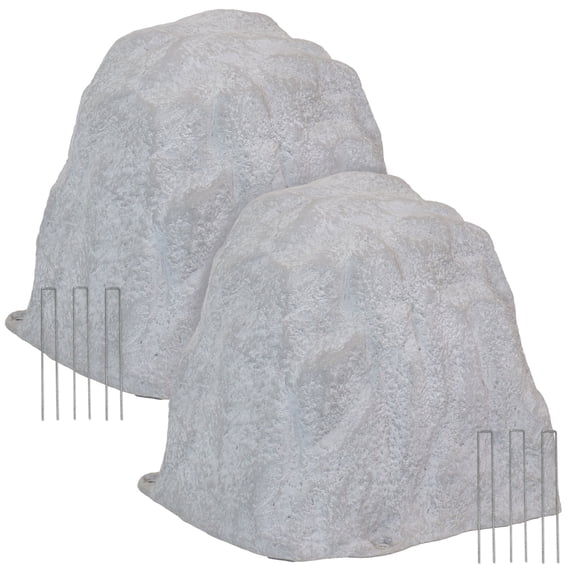 Sunnydaze 21.5" Gray Polyresin Faux Landscape Rock Cover with Metal Stakes, Set of 2