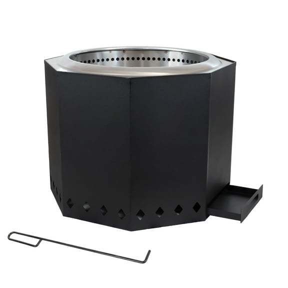 Sunnydaze 21.5" Octagon Wood-Burning Black Finish Steel Smokeless Fire Pit with Poker