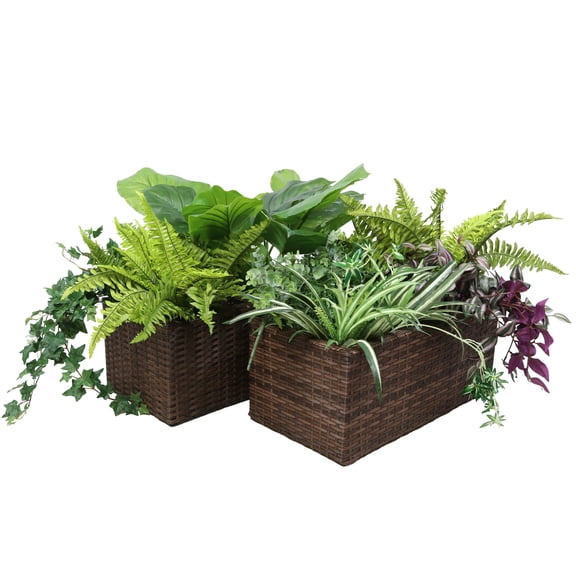 Sunnydaze 21.5" x 11.5" x 9.25" Rectangle Brown Polyrattan 2-Section Indoor Planter 2-Count