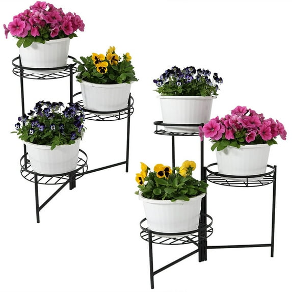 Sunnydaze 22.75" H 3-Tier Black Iron Outdoor Plant Stand (2 Count)