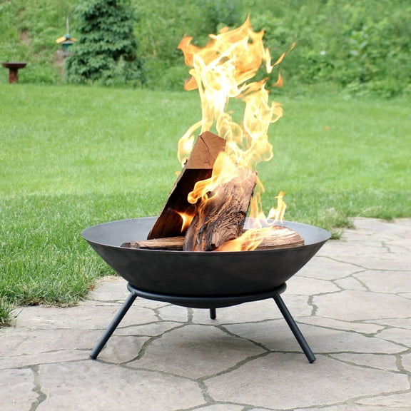 Sunnydaze 22" Round Wood-Burning Black Finish Cast Iron Raised Fire Pit Bowl with Stand