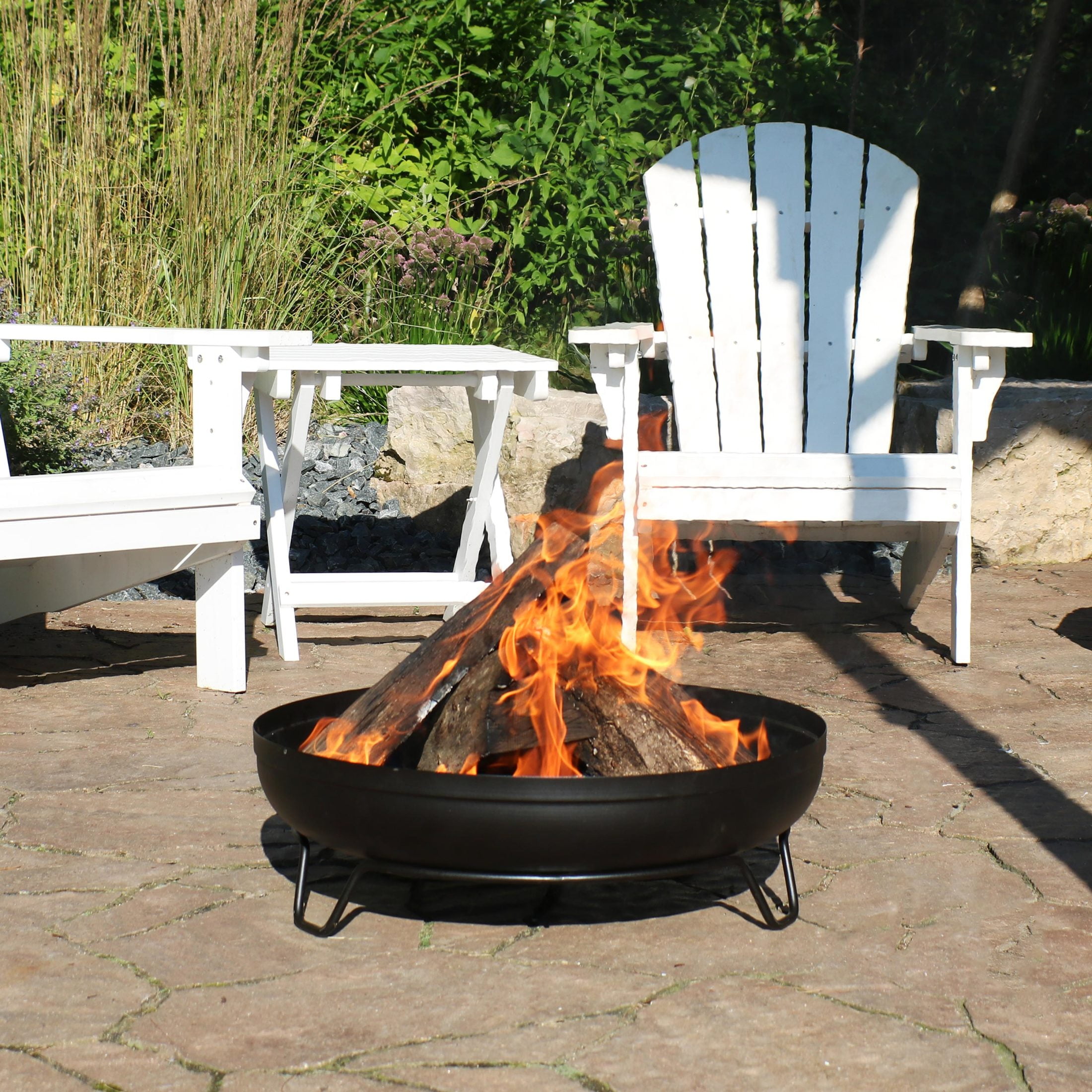 Sunnydaze Black Steel Outdoor Wood-Burning Fire Pit Bowl with Stand