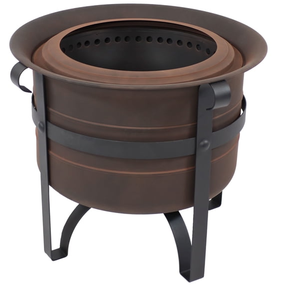 Sunnydaze 23 in Round Bronze Steel Cauldron-Style Smokeless Wood-Burning Fire Pit