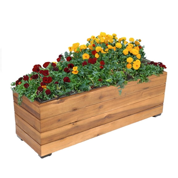 Sunnydaze 24.25" x 7.75" x 8.5" Rectangular Light Brown Acacia Wood Planter Box with Liner